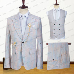 Prom Suits for Men: Men Linen Suits Formal Business Orange Blue Retro Classic Plaid