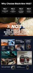 Blackview W60 2024 New Smartwatch 2.01'' HD Display TFT Rugged Smart Watch for Outdoor With Emergency Lighting Bluetooth Calling