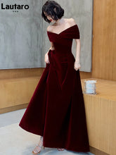 Lautaro Spring Long Luxury Elegant Wine Red Soft Velvet Evening Party Wedding Dresses