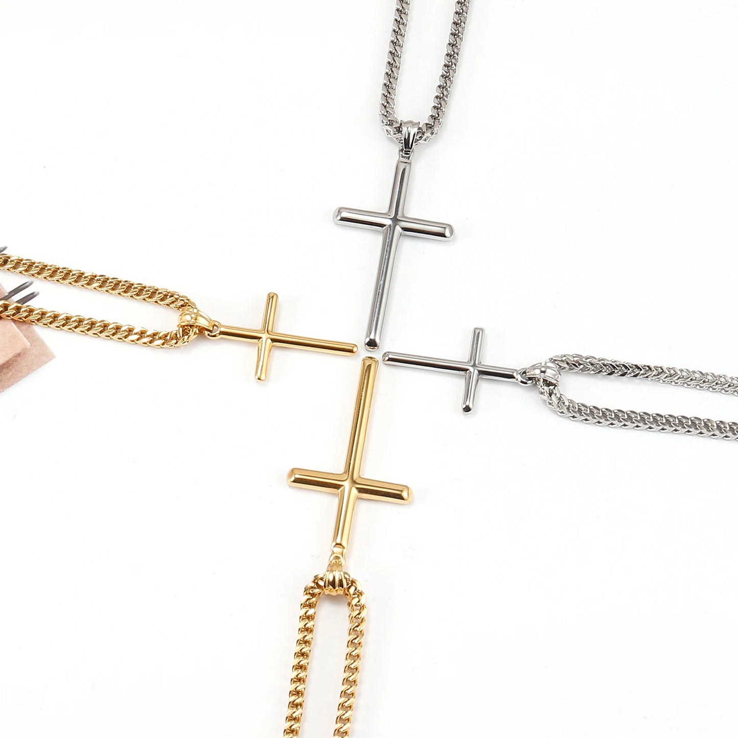 Punk Cross Pendant Link Chain for Men Women 316L Stainless Steel Hip Hop Necklace