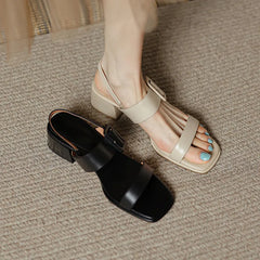 Women Shoes Open Toe Shoes Women Sandals Square Heel Genuine