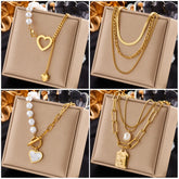 316L Stainless Steel Gold Color Heart Pearl Pendant Necklace For Women Punk Street