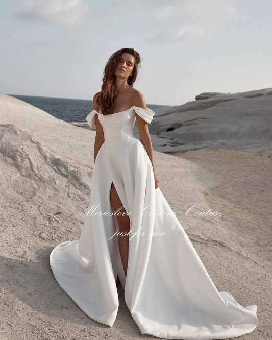 White Bridesmaid Dresses: Wedding Dresses Off the Shoulder Sleeveless Side Split Beach