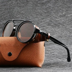 New Unisex Vintage Steampunk Sunglasses Men's Designer Designer Retro Round Leather Sun Glasses Steam Punk Outdoor Goggles UV400