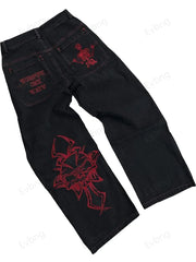 Women's Skeleton Embroidery Jeans, Men's Casual Street Style Loose Fit Jeans