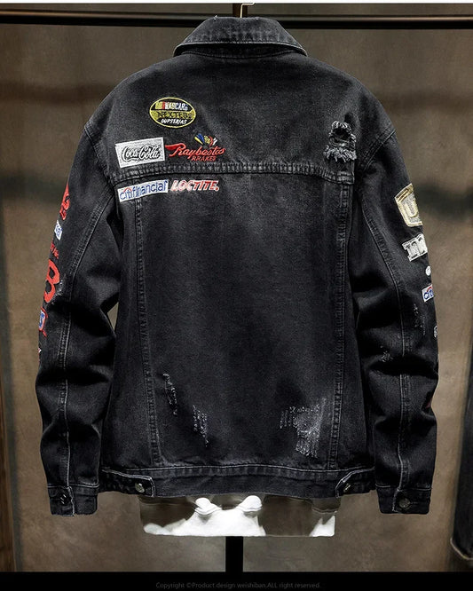High-end Denim Jacket Men's Fashion Brand Spring Loose Hip Hop Embroidery