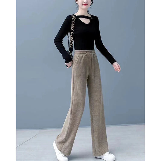 Autumn Winter Elastic Waist Loose Casual Wide Leg Corduroy Pants