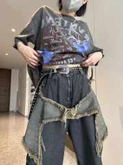 Y2K Vintage Women Denim Jeans Korean Streetwear Oversize Star Aesthetic Straight