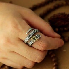 925 Sterling Silver Male Big Ring Elegant Horned snake Open Ring Finger