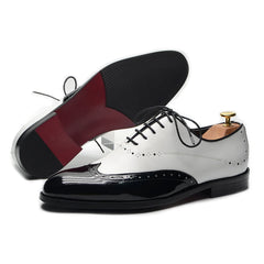 Formal Oxfords Shoes for Men White Black Real Cow Patent Leather Business