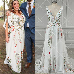 White Bridesmaid Dresses: A Line Embroidered Wildflower Colorful Wedding Dress
