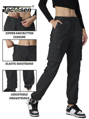 Cotton Cargo Pants Womens Elastic Waist Outdoor Hiking Pants Work Trouser