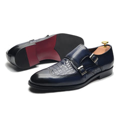 Classic Style Mens Double Buckle Monk Strap Dress Shoes Genuine Leather