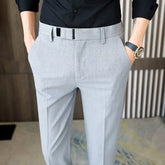 Male Suit Trousers 9 Cropped Work Tressed Office Men's Summer Pants Straight Slim Fit Social