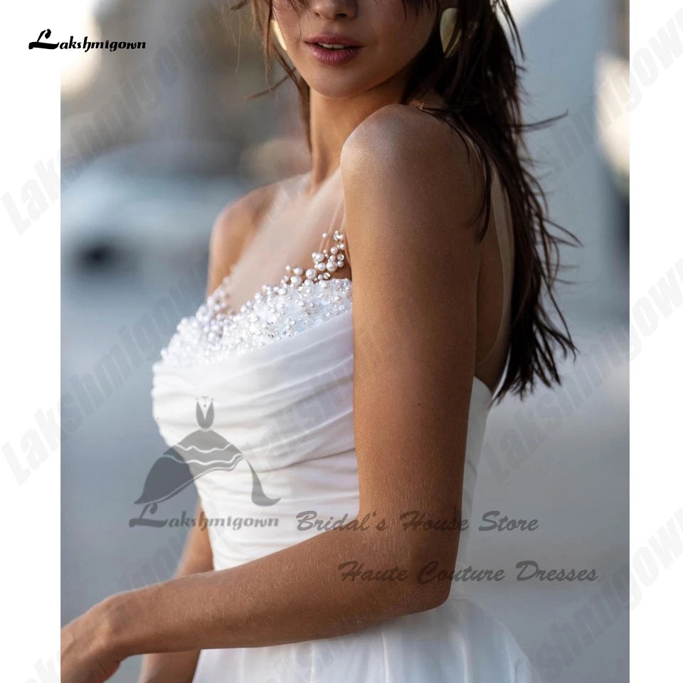 Evening wear Dresses: White A Line Bridal Dress Beading Elegant Women