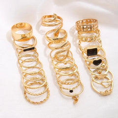 Maximum 27PCS Vintage Heart Snake Butterfly Rings Set for Women Metal Gold Plated