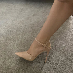 Women 10.5cm High Heels Sandals Lady Metallic Gray Patent Leather Stripper