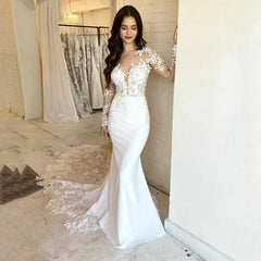 White Bridesmaid Dresses: Elegant Lace Mermaid Wedding Dresses For Women