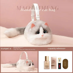 Lolita Plush Cute Cat Bag Women Harajuku Animal Circular Fur Soft Kawaii