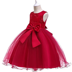 Girl Dress Flower Embroidered Bow Princess Dress Children Lace Mesh Tutu Wedding