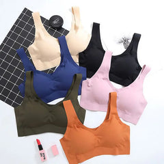 Women Seamless Ice Silk Bra Removable Chest Pad Lifting Bralette Underwear
