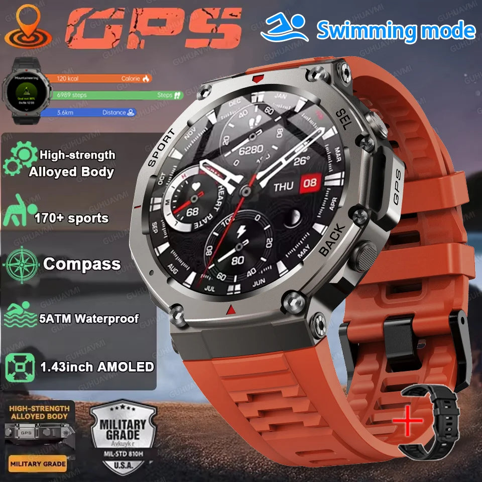 Ultra Men Outdoor Military GPS Smart Watch AMOLED HD Screen Compass