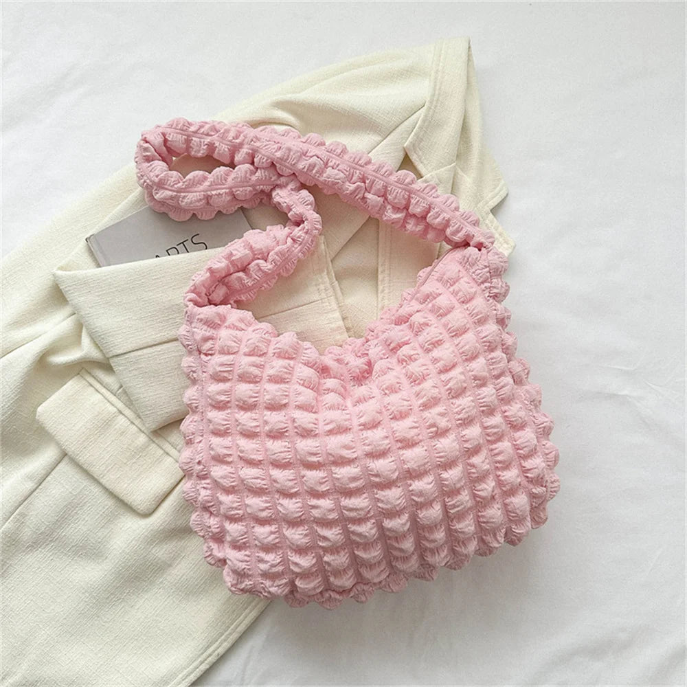 Bag With Pleated Design Embroidered Plaid Shoulder Bag Underarm Bags