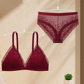 Women Lace Bra Set Deep V Bralette Low Waist Panties Seamless Underwear
