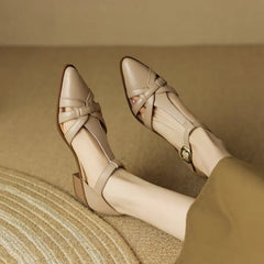 Genuine Leather Women Sandals T-Strap Pumps Office Ladies Party