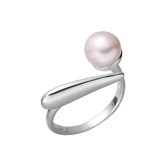 925 Sterling Silver Round Pearl Ring Wedding Adjustable Rings For Women Jewelry