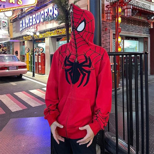 Y2k Men Spider Print Hoodies Women Hip Hop Zipper Long Sleeve Jacket Coats
