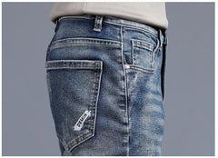 Embroidered Jeans Men's Autumn Winter New Korean Fashion Slim Little Feet Trousers