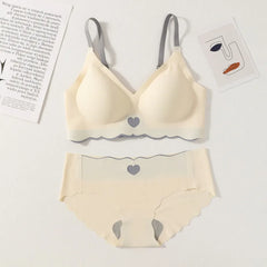 Seamless Bra Set Women Wireless Bras Lingerie Set Deep V Tops Soft