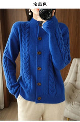 Half High Collar Twists Knitted Cardigan Autumn And Winter High-End Casual Loose