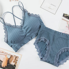 Tops Set High Waist Panties Women Wireless Underwear Suit Soft Padded Bras Set