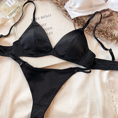 Women Underwear Set Silken Triangle Cup Wireless Bras French