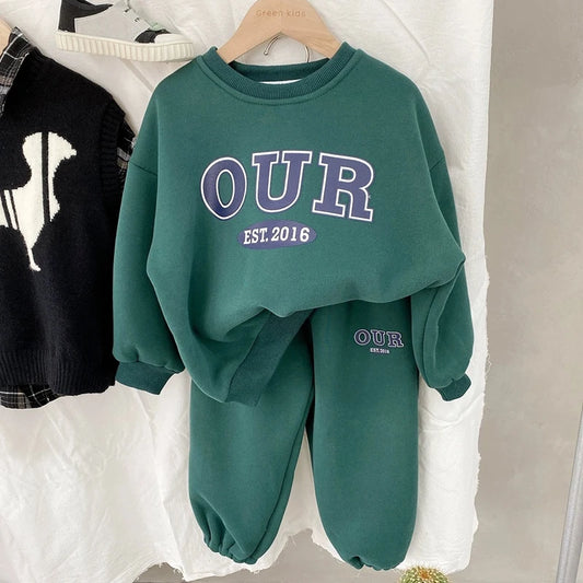 2-6 Years Boys Round Neck Sweater Sets Boys Warm Casual Loose 2Pcs Autumn Spring New Children's Long-Sleeved Letter Sports Suit