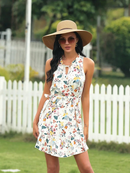 Plus Size Women's Casual Sleeveless Floral Mini Dress Summer Beach