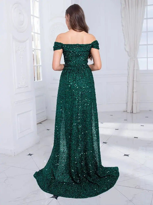 Evening wear Dresses: Elegant Navy Blue Off Shoulder Bridesmaid Dress