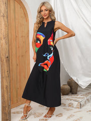Formal attire Dresses: Women's Dress Black Sleeveless Loose Face Print Elegant