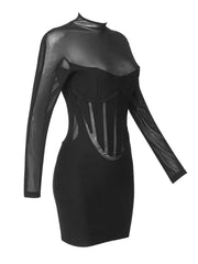 Formal attire Dresses: Long Sleeve Mesh Black Mini Bodycon Bandage Dress