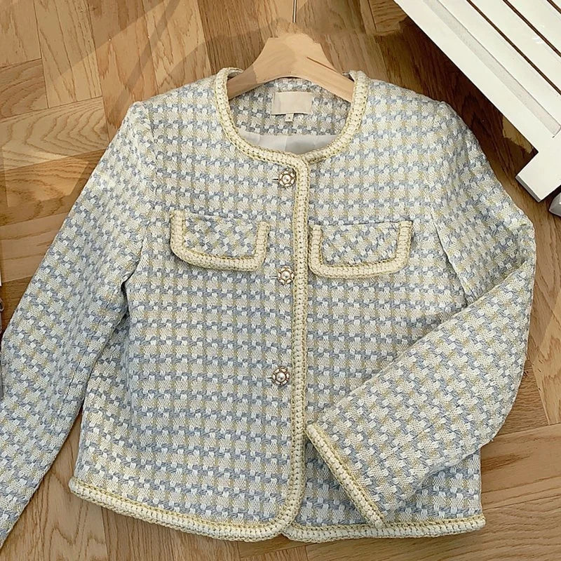 Vintage Small Fragrance Tweed Jacket Coat Women's Spring Autumn Casual