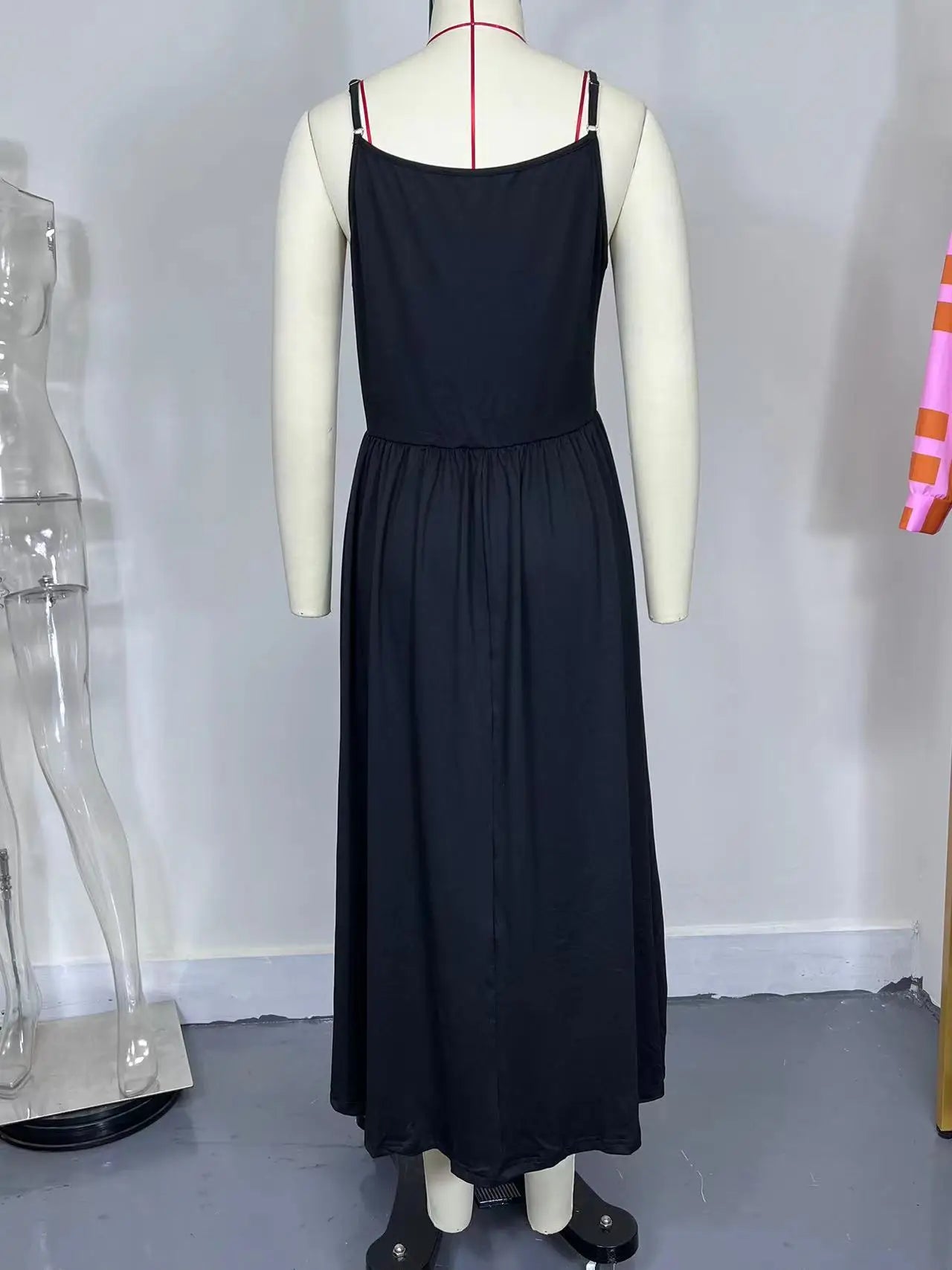 Plus Size Women's Cross border Product V-neck Sling Solid Color Dress