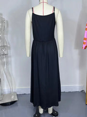 Plus Size Women's Cross border Product V-neck Sling Solid Color Dress