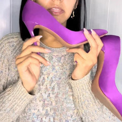 Women 7.5cm 10.5cm High Heels Scarpins Silk Pumps Lady Green Purple Red