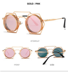 OEC CPO Steampunk Round Sunglasses Women Men 2023 Metal Mesh Personality Sun Glasses Female Eyewear Goggle UV400 Shades Oculos