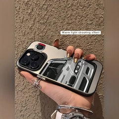Reflective Car Design Case for iPhone with Laser Silver Finish, Shock-Absorbing Protective Cover