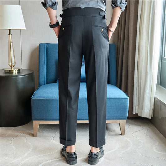 Men Naples Waist Business Casual Fashion Vintage Ankle-length Suit Pant
