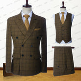Mens Beach Wedding attire: Men Suits Double Breasted Summer Slim Fit Brown Linen