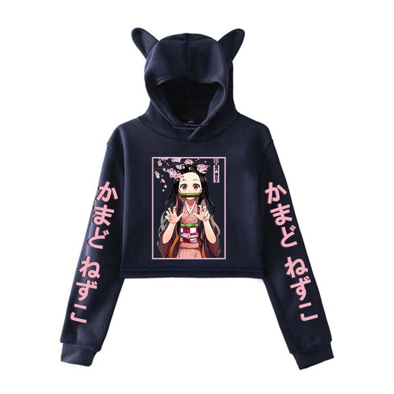 Fashion Women Girl Hoodie Kamado Nezuko Long Sleeve Cat Ear Streetwear